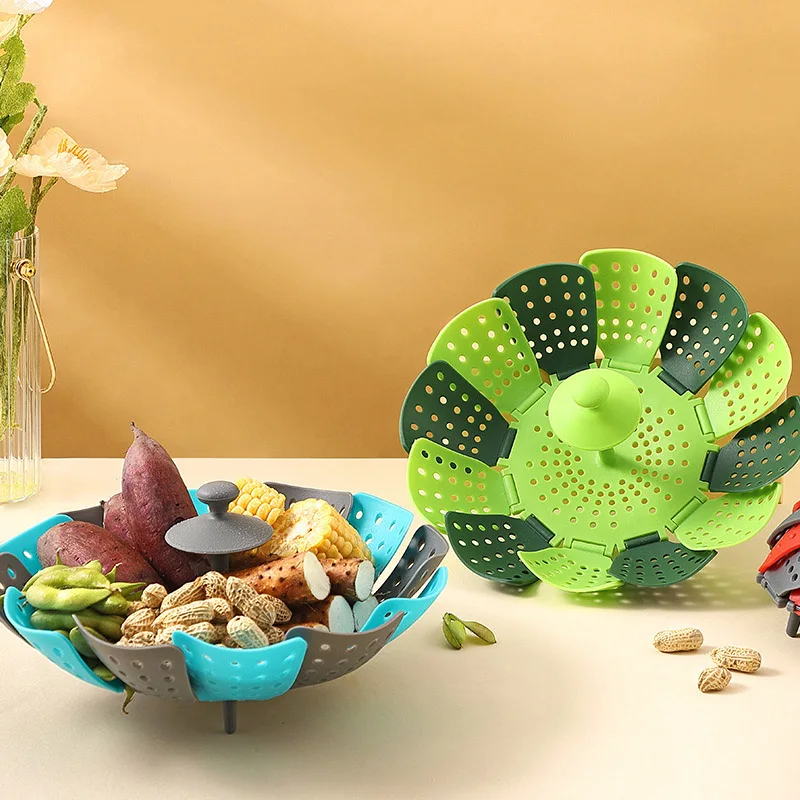 Silicone Steamer Basket - Zusammenklappbarer Dampfgarer für Gemüse und Obst,