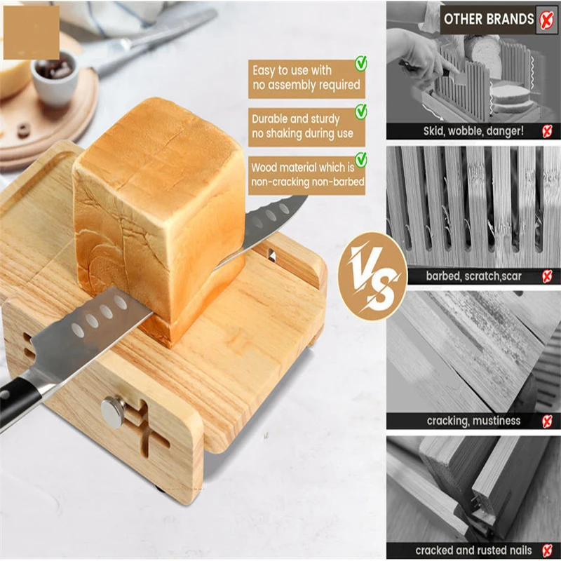 Kitchen Gadgets Guide - Brot-Schneidehilfe, horizontales Brotschneidebrett mit Krümelschublade, verstellbare